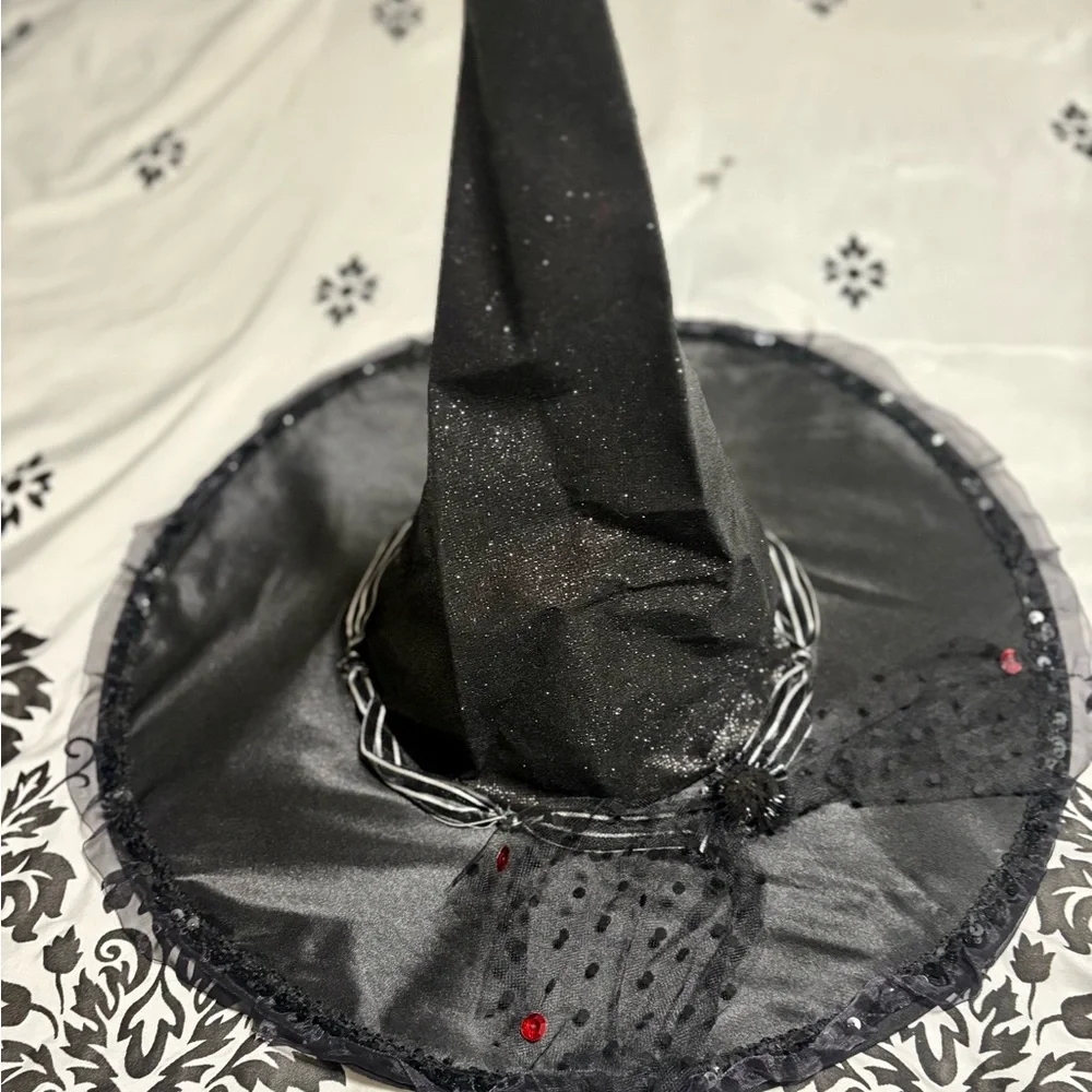 Black Witch Hat with Glitter and Red Accents